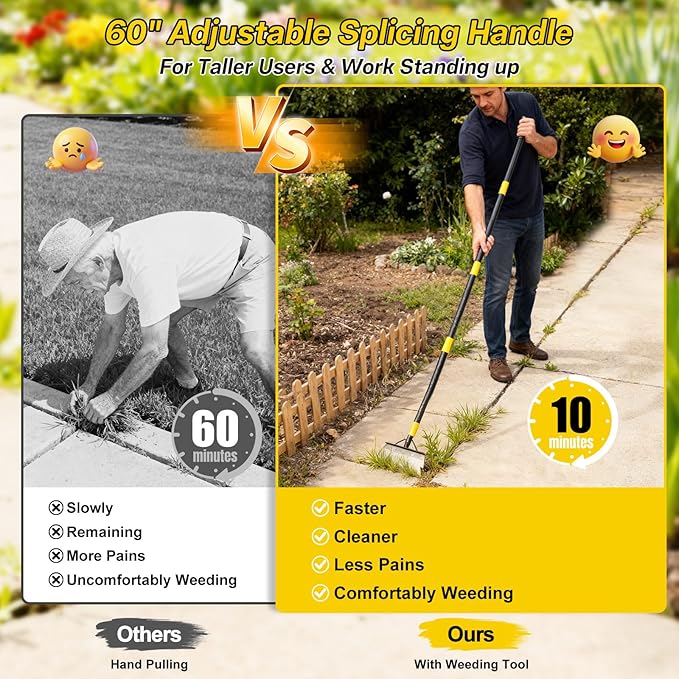 Garden Flat Shovel,60” Ice Scraper,Snow Shovel for Driveway, Stainless Steel Multifunctional Cleaning Shovels Chopper Floor Scraper for Outdoor Walkway Car Snow Ice Weeds Moss Removal