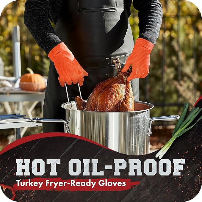 KITCHEN PERFECTION Silicone Smoker Oven Gloves -Extreme Heat Resistant BBQ Gloves -Handle Hot Food Right on Your Smoker Grill Fryer & Pit | Waterproof Oven Mitts |Superior Value Set+3 Bonuses