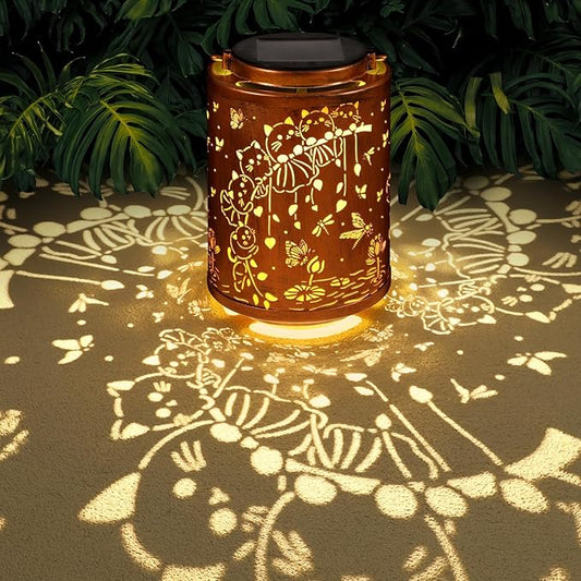 Solar Lanterns Garden Decor Birthday Gifts for Women Mon Grandma Metal Hanging Solar Lights Waterproof Outdoor Decoration for Outside LED Lanterns for Yard Patio Lawn (Cat)