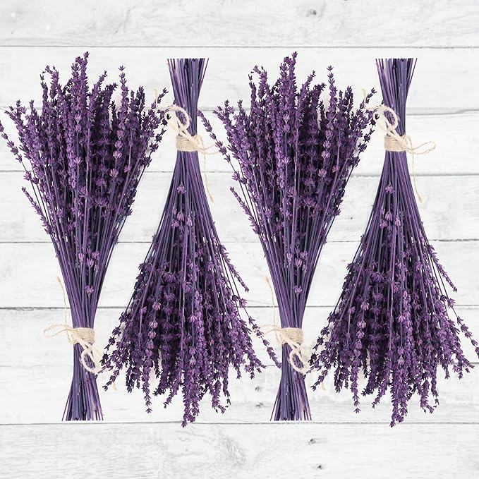4 Packs Dried Preserved Lavender Flowers Bundle, Natural Purple Dried Lavender Bouquet 15''-17" for Crafts Shower Weeding Home Vase Decor, Aromatherapy, Fragrance, Dry Live Plants (Purple-4.23oz)