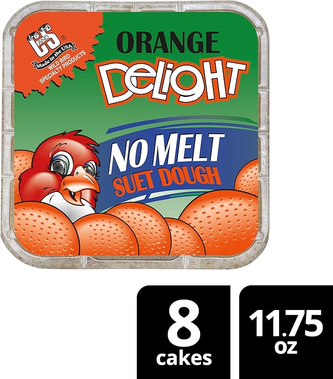 C&S Orange Delight No Melt Suet Dough, Suet Cakes for Wild Birds, 11.75 Ounces, Pack of 8