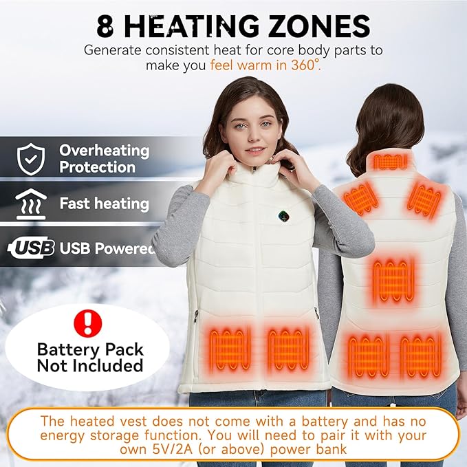 KOVNLO Heated Vest Women, (Battery Pack Not Included) Smart Controller With Lights-out, Electric Warming Heated Jackets
