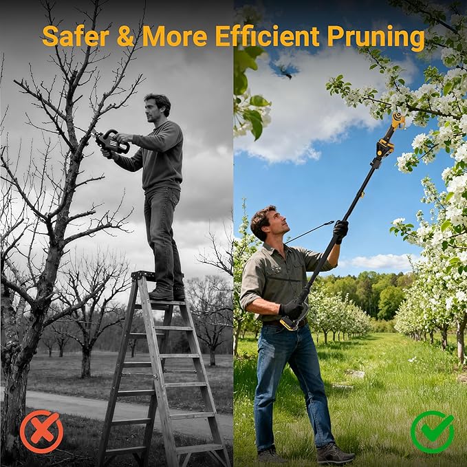 2-in-1 Electric Pruning Shears with Extension Pole, Cordless Power Pruner with 2 Inch Cutting Diameter, Brushless Motor, LCD Display & 2×2.0Ah Batteries for High Branch & Tree Trimming