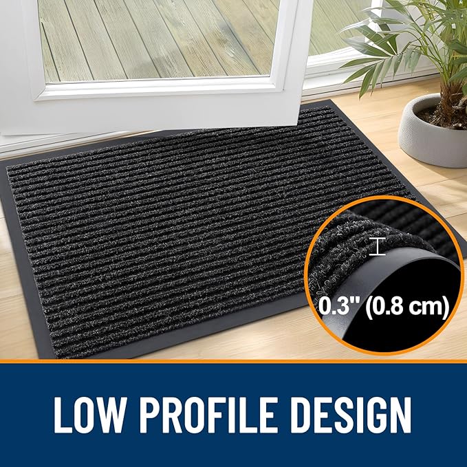 OLANLY Front Door Mat Indoor Outdoor Entrance, Waterproof Heavy Duty Doormat, Fade Resistant, Low Profile, Easy Clean Patio Porch Welcome Floor Mats for Entry, 33x21, Off-Black