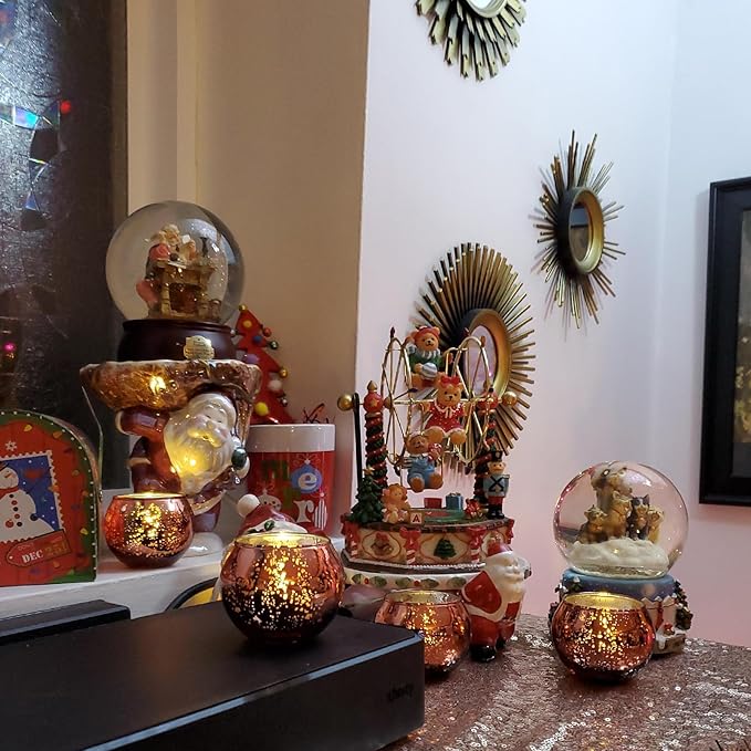 Volens Round Rose Gold Votive Candle Holders, Mercury Glass Tealight Candle Holder Set of 12