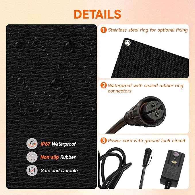 Roastove 3 Pcs Heated Snow Melting Mats, 20 x 60 inch No-Slip Rubber Heated Outdoor Mats, for Winter Outdoor Stairs, Steps, Doorways,Walkways, 2 .8in/h Melting Speed,with 1 Plug, Total 3 Packs