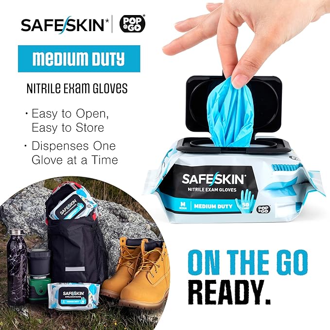 SAFESKIN Disposable Nitrile Gloves in POP-N-GO Pack (50 or 200 Count) Medium Duty, Powder-Free -Cleaning, Gardening, Crafts
