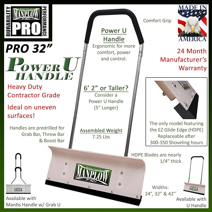 MANPLOW PRO Snow Pushers (PRO with Power U Handle Upgrade, 32")