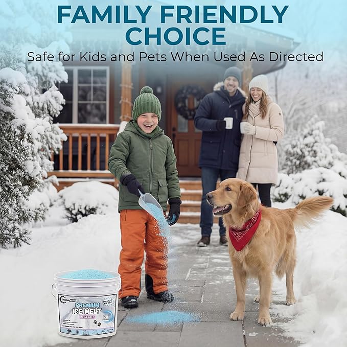 Pet-Friendly Ice Melt - Fast Acting Magnesium Chloride Formula, Safer for Pets & Surfaces, 15lb Bucket with Scoop