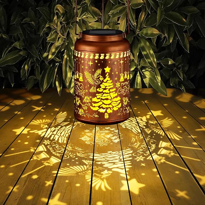Solar Lanterns Outdoor Waterproof Garden Decor Birthday Gifts for Women Mom Grandma Hanging Lights Metal Decoration Outside for Yard, Patio,Backyard,Porch(Christmas Red Bird)