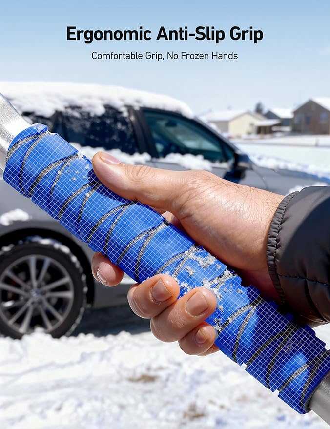 AstroAI 47.2" Ice Scrapers for Car Windshield and Extendable Snow Scraper with Foam Grip and 360° Pivoting Brush Head for Christmas Car Auto Truck SUV(Blue)