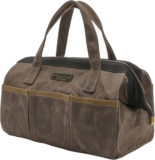 Tool Bag, 13-inch Heavy Duty 16oz Waxed Canvas Wide Mouth Water-Resistant Tool Bag, Tool Tote with Handle for Tools, Wrenches, Screwdrivers (13 X 7.8 X 9 inch) | Grey