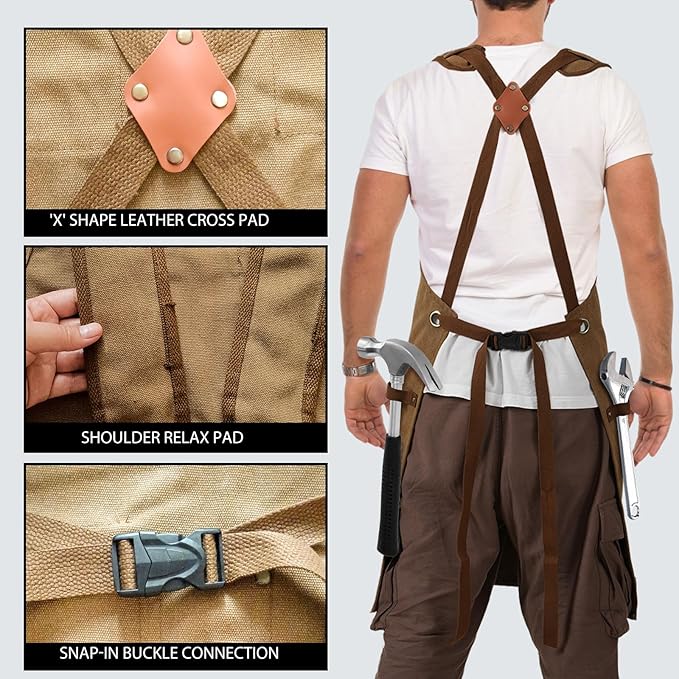 DILLMAN Woodworking Apron for Men Shop Apron Thick Canvas Work Apron with Tool Pockets