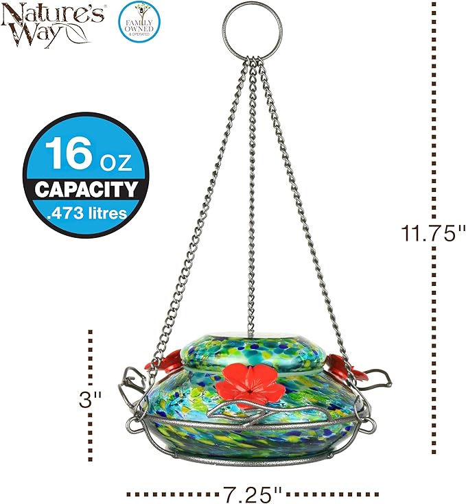 Nature's Way Bird Products GHF7 Hand Blown Illuminated Top Fill Hummingbird Feeder