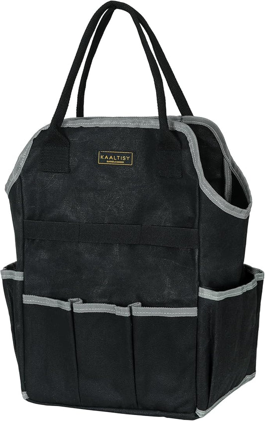 Garden Tool Bag | Heavy-Duty 16oz Waxed Canvas Garden Tool Tote with 8 Pockets | L9.5" x W6" x H15.5" | Tools Storage Bag for Gardeners, Portable Tool Organizer for Garden Essentials