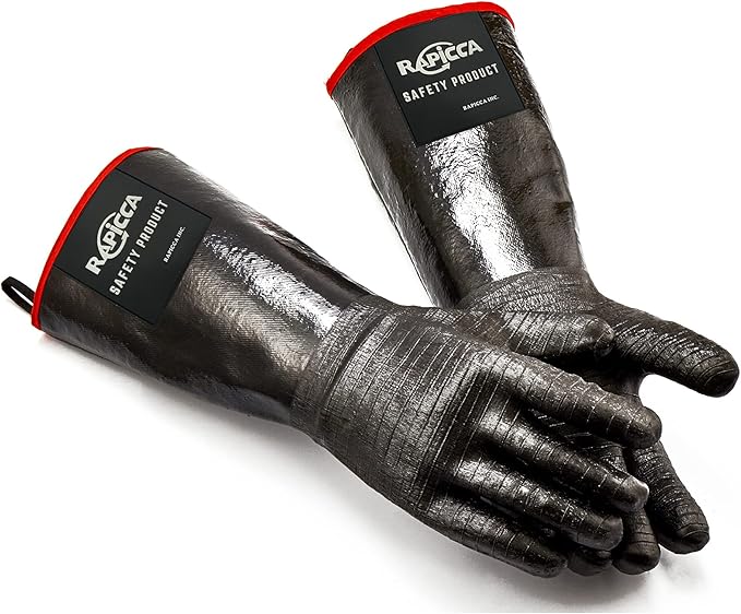 RAPICCA 932°F Heat Resistant BBQ Grill Gloves: Oil Resistant Waterproof for Smoking Grilling Cooking Barbecue Deep Frying Turkey Rotisserie Handling Hot Greasy Meat Stocking Stuffers - 17 in Size XL