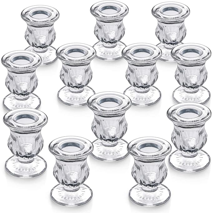 Letine Candlestick Holders Set of 12-2.5" H Taper Candle Holders Bulk - Clear Glass Candle Holder for Rustic Wedding Centerpiece Table Decorations, Halloween & Thanksgiving Decorations Indoor