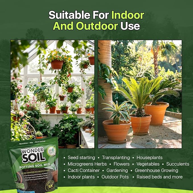 WONDER SOIL | Organic Potting Soil | 12 QUARTS of Ready to Plant Coco Coir Fully Loaded with Nutrients | 3 LBS Bag Expands to 12 Quarts of Indoor Outdoor Soil | Incl Worm Castings, Perlite
