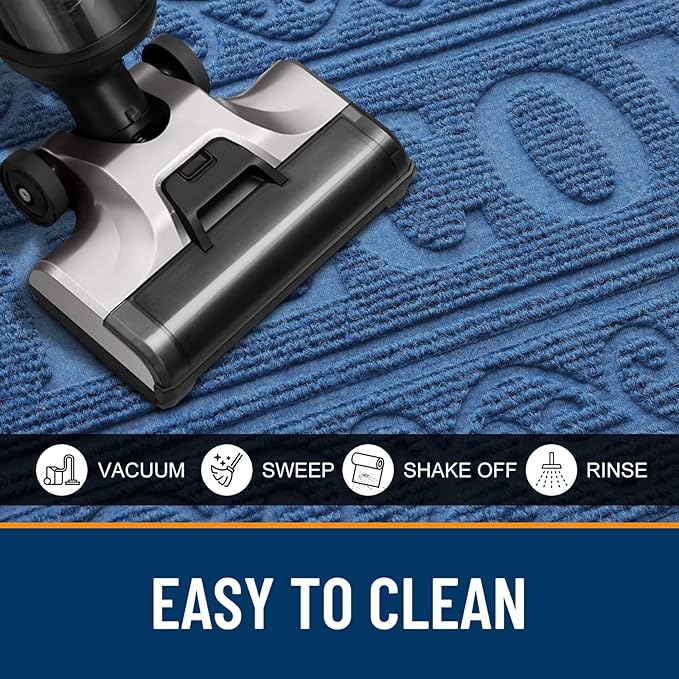 OLANLY Welcome Door Mat Indoor Outdoor Entrance, Heavy Duty Sturdy Front Door Mat, Waterproof All-Weather Doormat, Stain Resistant, Low Profile, Easy Clean Patio Entryway Mat, 36 x 24, Blue