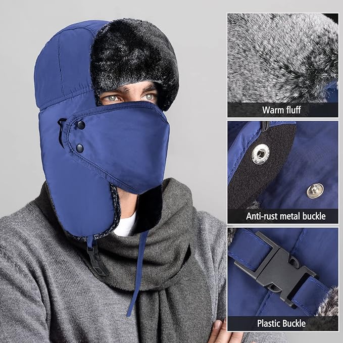 mysuntown Winter Hats for Women Men Trapper Ushanka Hat with Ear Flaps Warm Russian Bomber Hats for Cold Weather