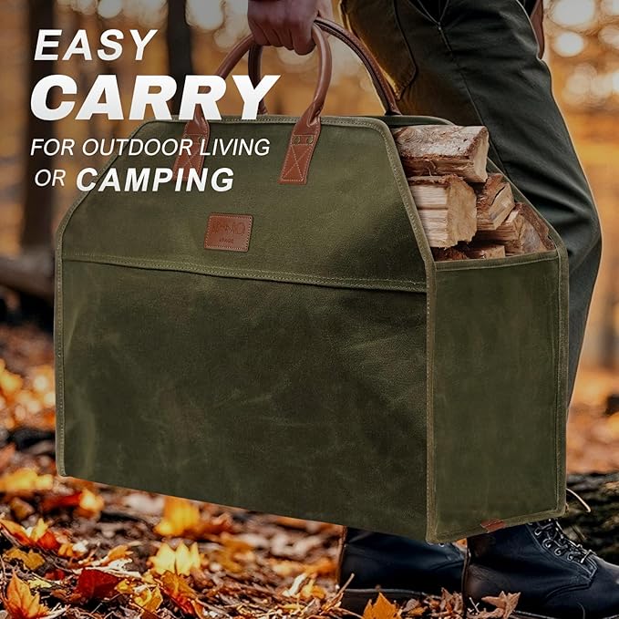 INNO STAGE Heavy Duty Firewood Log Carrier Tote Bag, Large Wood Storage Hay Hauling for Fireplace Fire Pit Outdoor Camping, BBQ Barbecue