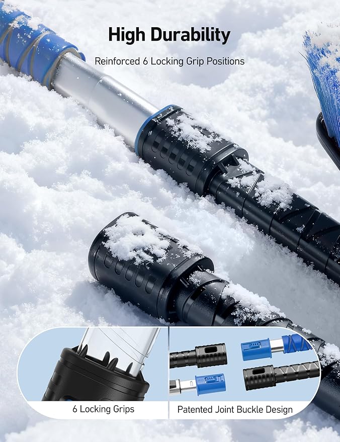 AstroAI 47.2" Ice Scrapers for Car Windshield and Extendable Snow Scraper with Foam Grip and 360° Pivoting Brush Head for Christmas Car Auto Truck SUV(Blue)