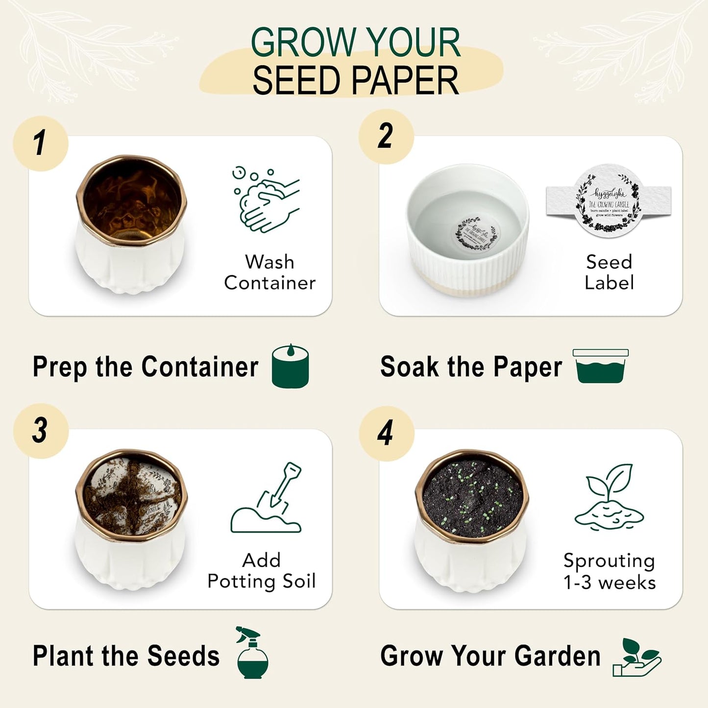 The Growing Candle, Chai Scented, 9oz Ceramic Pot, Aromatherapy Candles for Home, 100% Soy, Astrid