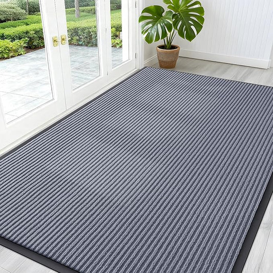 OLANLY Front Door Mat Indoor Outdoor Entrance, Waterproof Heavy Duty Doormat, Fade Resistant, Low Profile, Easy Clean Patio Porch Welcome Floor Mats for Entry, 59x40, Ash Grey