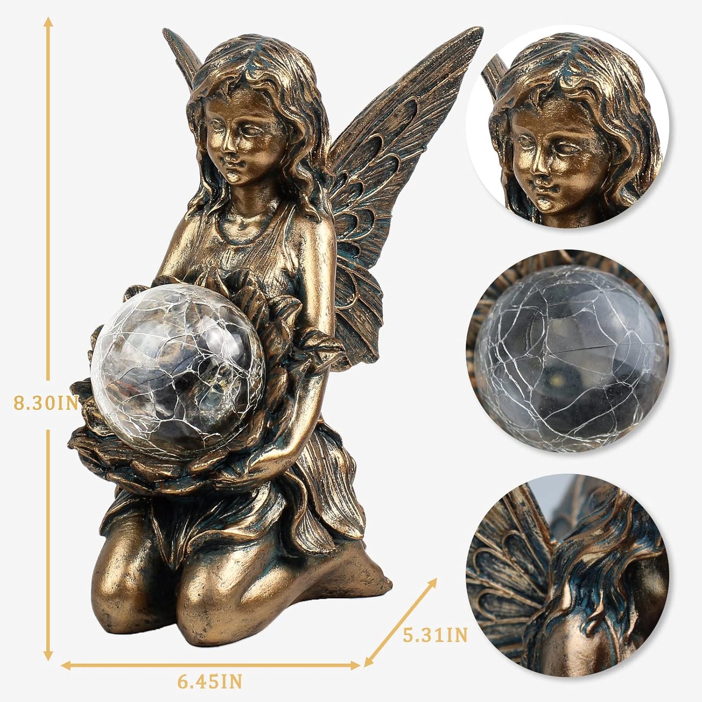 Garden Statues Outdoor Flower Fairy Decor,Solar Powered Outdoor Resin Statues-Patio Lawn Yard Porch, Funny Fairies Ornaments Figurines for Outside Garden Gifts,8.31 Inches Tall