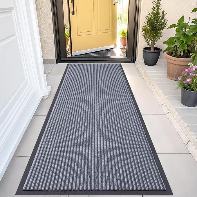 OLANLY Front Door Mat Indoor Outdoor Entrance, Waterproof Heavy Duty Doormat, Fade Resistant, Low Profile, Easy Clean Patio Porch Welcome Floor Mats for Entry, 47x23, Ash Grey