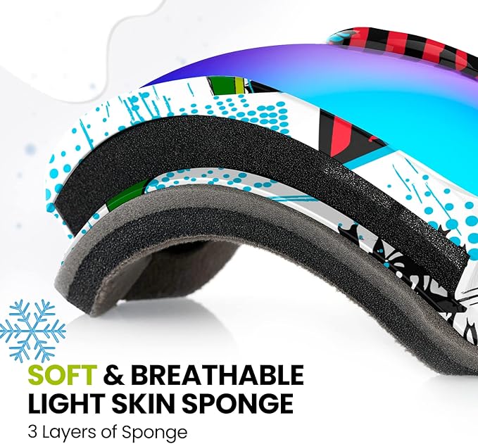 OutdoorMaster Kids Ski Goggles - Helmet Compatible Snow Goggles for Boys & Girls with 100% UV Protection