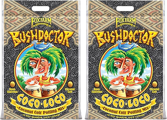 FoxFarm BushDoctor Coco Loco Soil Potting Mix, Triple-Washed for Reduced Salt, Retains Water, Includes Bat Guano & Earthworm Castings - Ideal for All Gardens 12 Quart (2 Pack)