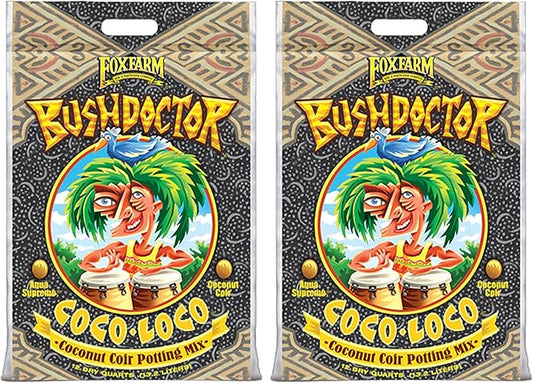 FoxFarm BushDoctor Coco Loco Soil Potting Mix, Triple-Washed for Reduced Salt, Retains Water, Includes Bat Guano & Earthworm Castings - Ideal for All Gardens 12 Quart (2 Pack)