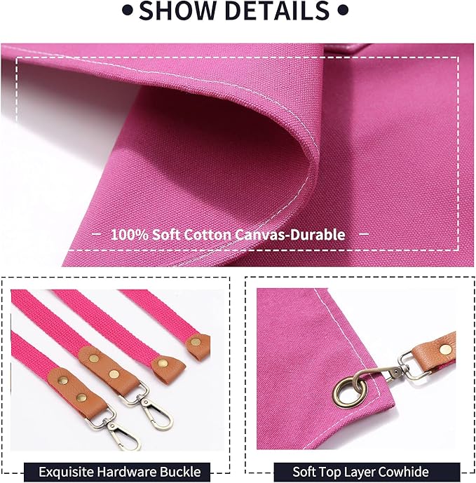 ZOMAO Apron for Women,Baking Kitchen Cooking Apron with Pockets, Cotton Canvas Cross Back Apron with Adjustable Strap and Large Pockets,BBQ Drawing Crafting Aprons for Women Chef (Pink)