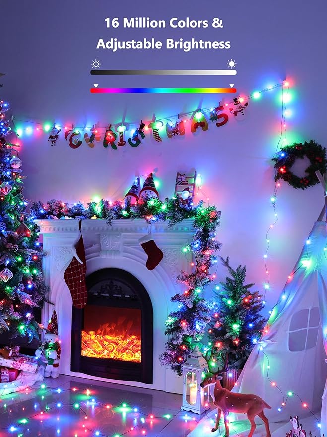 BrizLabs Smart Christmas Fairy Lights, 33ft 100 LED Color Changing Christmas Lights Work with Alexa & Google Home, Rainbow Xmas Light Dimmable Xmas Tree Lighting Green Wire for Xmas Halloween Party