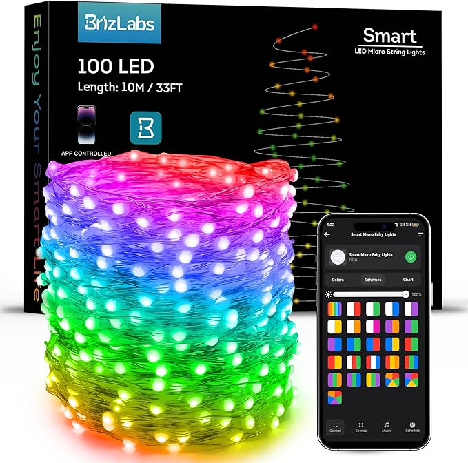 BrizLabs Smart Fairy Lights, 33ft 100 LED Color Changing Fairy Lights Work with Alexa/Google Home, WiFi Pink Valentine's Day Light Dimmable RGB Twinkle Starry Light for Christmas Tree Home Party Decor