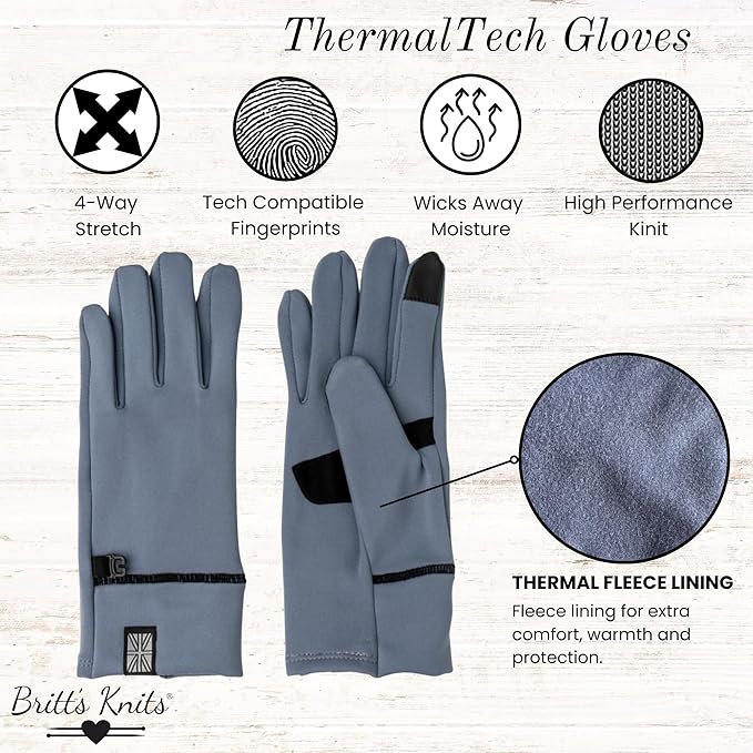 Britt's Knits Thermal Tech Cold Weather Winter Gloves Touch Screen Fleece Lining Unisex Gloves