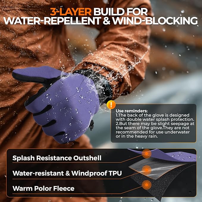 rivmount Winter Gloves Women Men, Cold Weather Touch Screen Liner Glove, Windproof 3-Layers, for Running, Cycling, Biking, Hiking, Driving