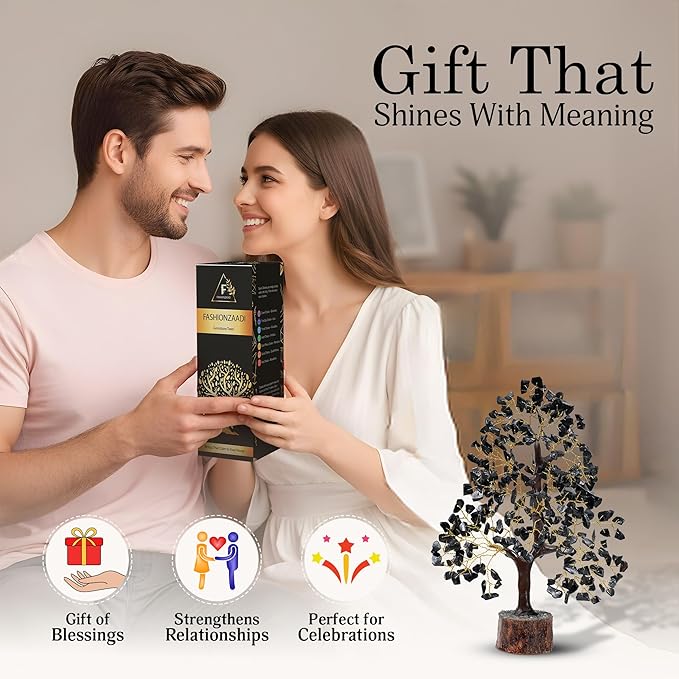 FASHIONZAADI Black Tourmaline Gemstone Tree - Crystal Tree of Life - Crystals and Stones Home Office Decor - Good Luck Gifts for Women