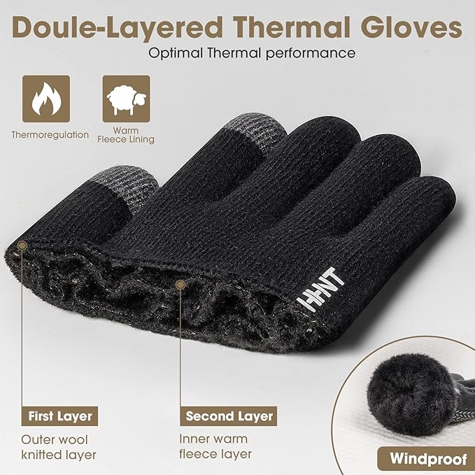 Rahhint Wool Winter Gloves Men Women Fleece lined Knit Gloves with Touchscreen Fingers Insulated Gloves Keep Hand Warm Gift