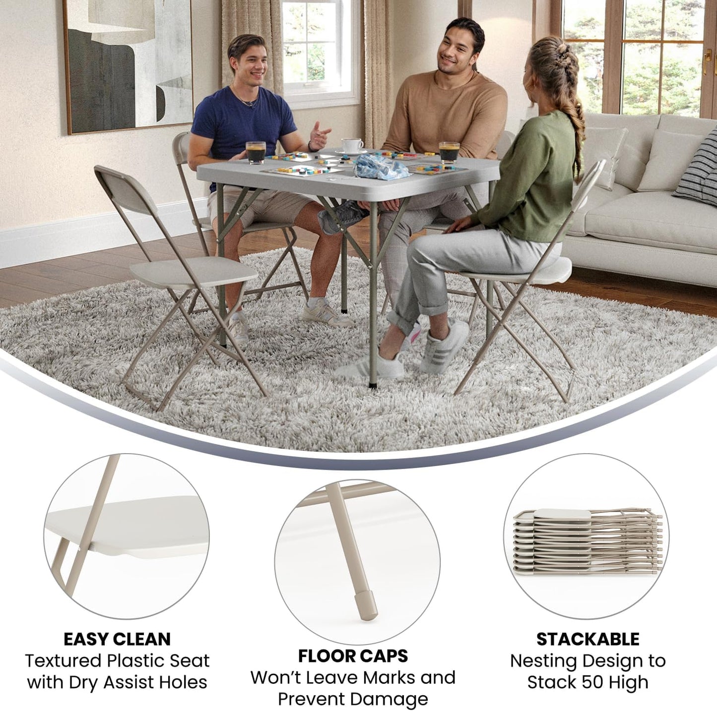 Flash Furniture Hercules Series Plastic Folding Chairs for Parties and Weddings, Stackable Commercial Event Seats, Set of 10, Beige