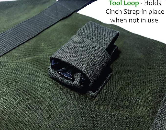 Heavy Duty Waxed Canvas Firewood Log Carrier Bag Tote – Unique Dual Handles allow Secure Comfortable grip with various load sizes. Cinch Strap holds all wood in place (Olive/Brown)