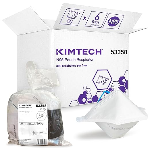 Kimberly-Clark Professional N95 Pouch Respirator (53358), NIOSH-Approved, Made in U.S.A., Regular Size, 50 Respirators/Bag, White