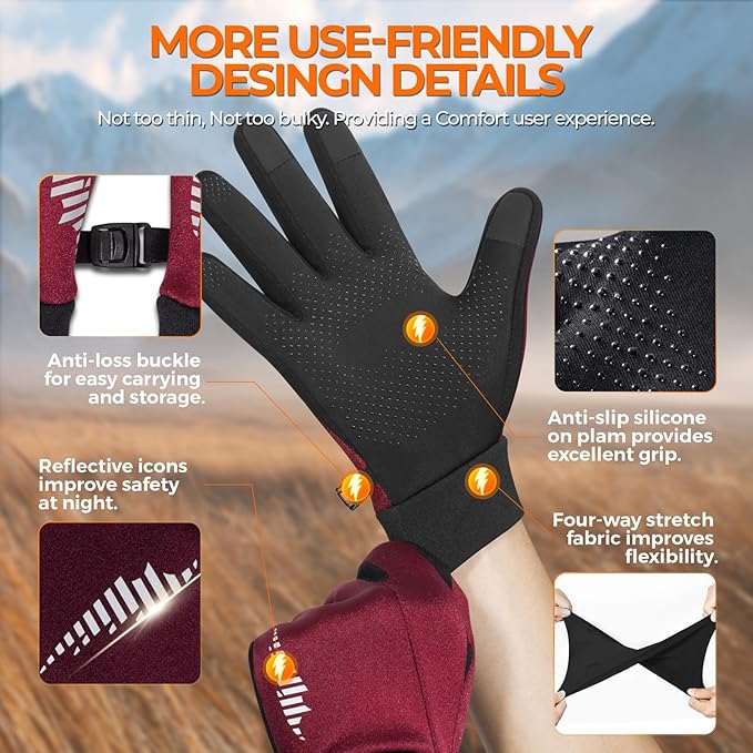 rivmount Winter Gloves Women Men, Cold Weather Touch Screen Liner Glove, Windproof 3-Layers, for Running, Cycling, Biking, Hiking, Driving