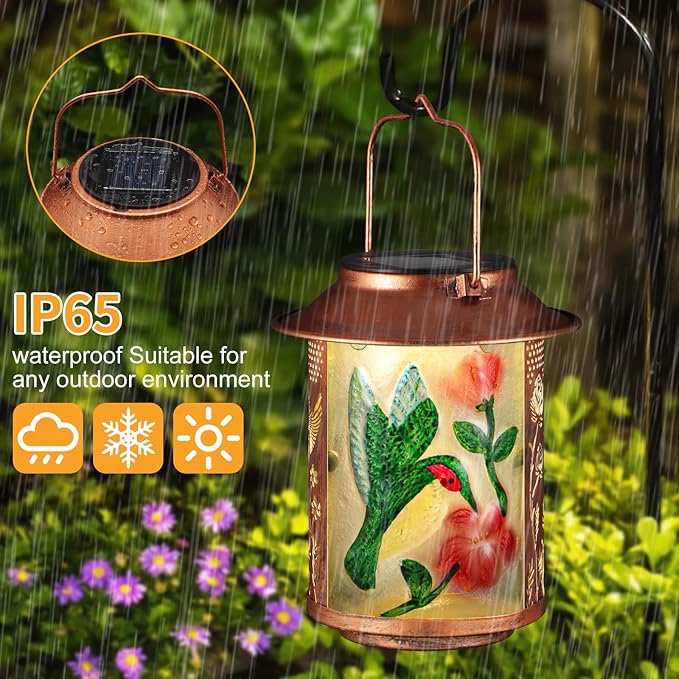 Hummingbird Solar Lanterns Outdoor Waterproof, Birthday Gifts for Women Mom Grandma , Metal Garden Decor Hanging Solar Lights Outside Decorative for Yard Patio Backyard Porch Decorations
