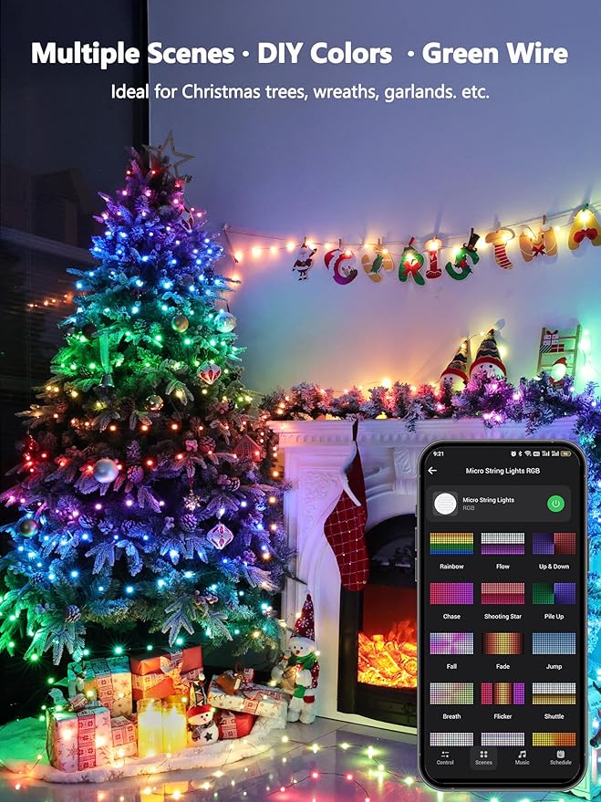 BrizLabs Smart Christmas Fairy Lights, 33ft 100 LED Color Changing Christmas Lights Work with Alexa & Google Home, Rainbow Xmas Light Dimmable Xmas Tree Lighting Green Wire for Xmas Halloween Party