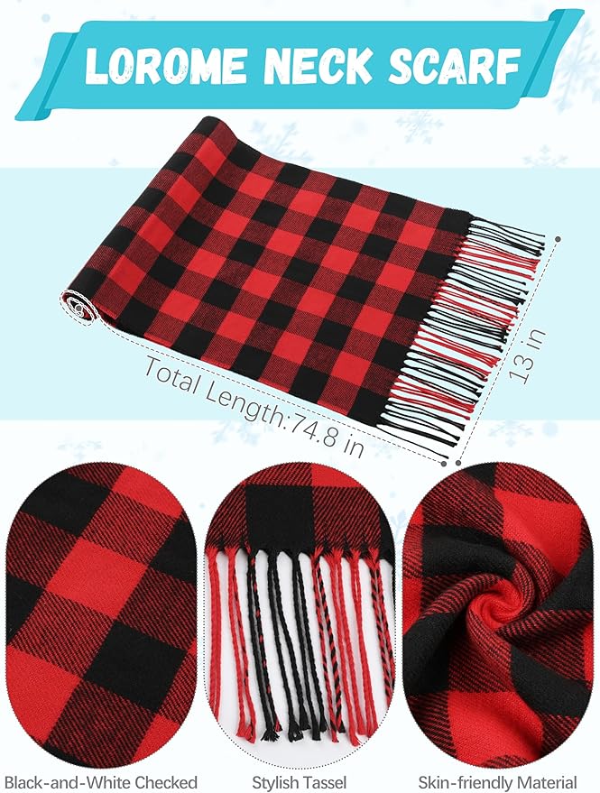 Winter Hat Scarf Gloves and Ear Warmer, Knit Warm Beanie Hat Touch Screen Gloves Long Knitted Plaid Scarf Set Gifts for Women