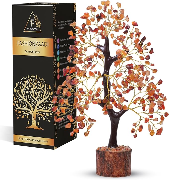 FASHIONZAADI Carnelian Healing Crystal Handmade Bonsai Tree for Positive Energy, Crystal Tree of Life Home and Office Feng Shui Decor, Good Luck, Money, Christmas Decor, Birthday Gifts for Women, Mom