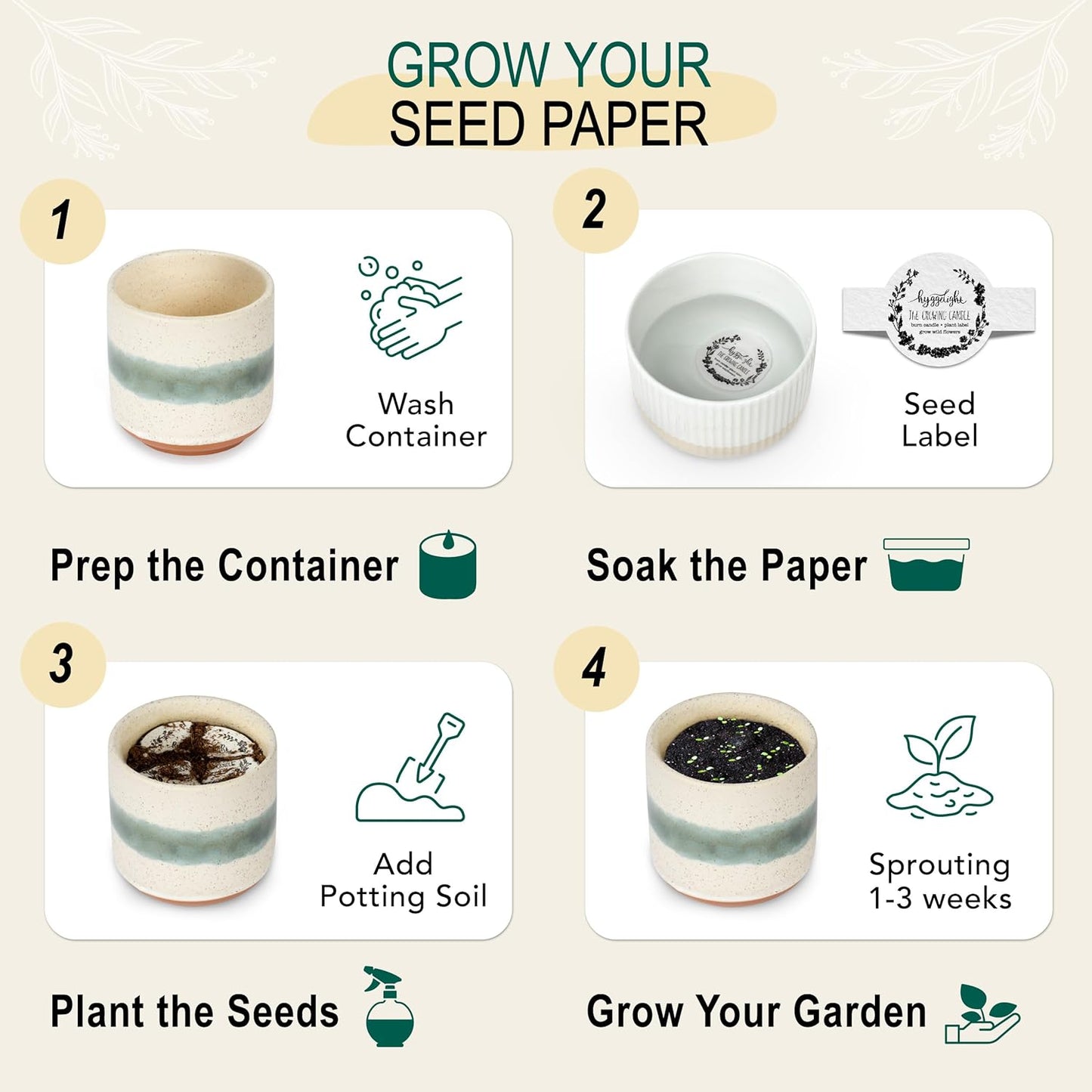 The Growing Candle, Sandalwood & Vanilla Scented, 8.5oz Ceramic Pot, Aromatherapy Candles for Home, 100% Soy, Edith