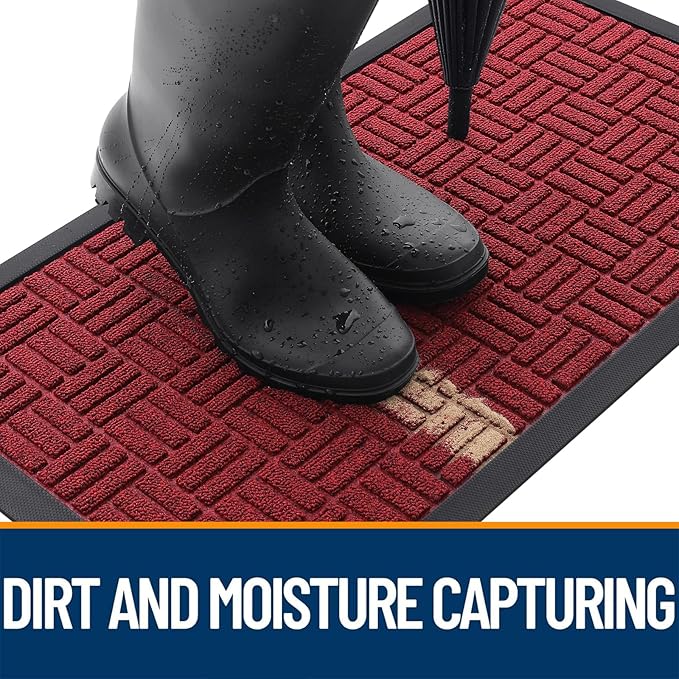 OLANLY Front Door Mat Outside Entrance 71x47, Absorbent, Heavy Duty Sturdy Natural Rubber Doormat Indoor Outdoor, Non-Slip, Stain and Fade Resistant, Low Profile Floor Mat for Entryway, Black Red